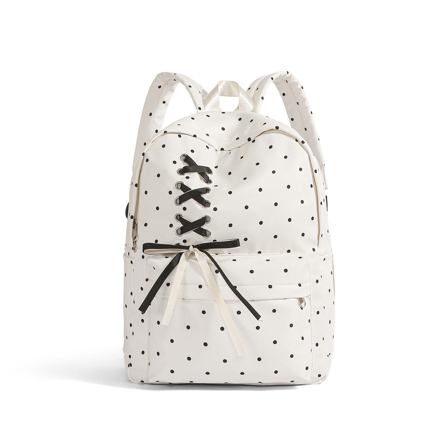 Korean college student schoolbag female junior high school student fashion polka dot bow backpack simple casual large capacity backpack белый