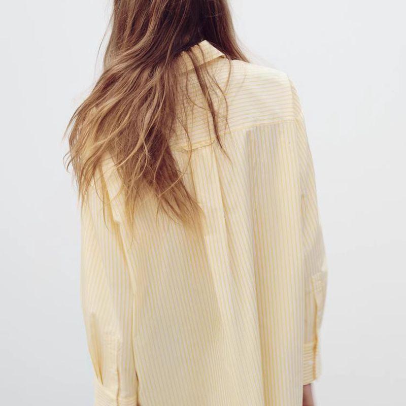 Spring New Arrival Women's Clothing European and American Personalized Stripes Design Easiest for Match Poplin Long Sleeves Lapel Shirt 3666168