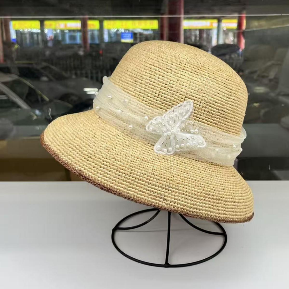 

Handmade hook Lafite straw hat women s summer straw weaving sunshade small fresh and sweet sunshade sunscreen seaside beach hat M（55-58cm）