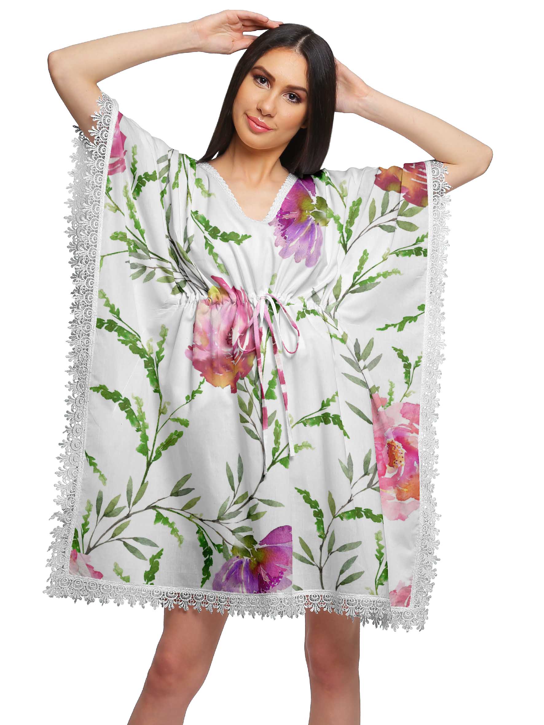 

Moomaya Printed Bikini Cutwork Lace Caftan Kaftan Dresses For Women Plus XS-M білий