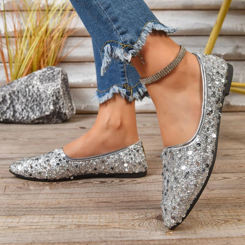 

Модные туфли-балетки больших размеров Модные туфли с острым носком с мелким вырезом Слипоны Нескользящие Износостойкие Мягкая подошва Одинарные туфли 43 серебряный