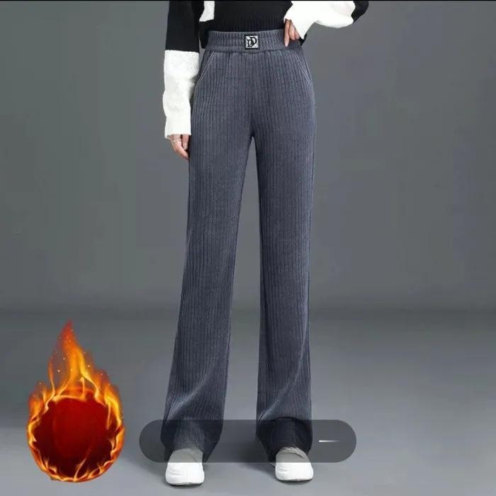 

Зимние плюшевые утолщенные теплые брюки для женщин, шаровары для мам, брюки для женщин, свободные повседневные брюки, прямые брюки черного цвета 3XL