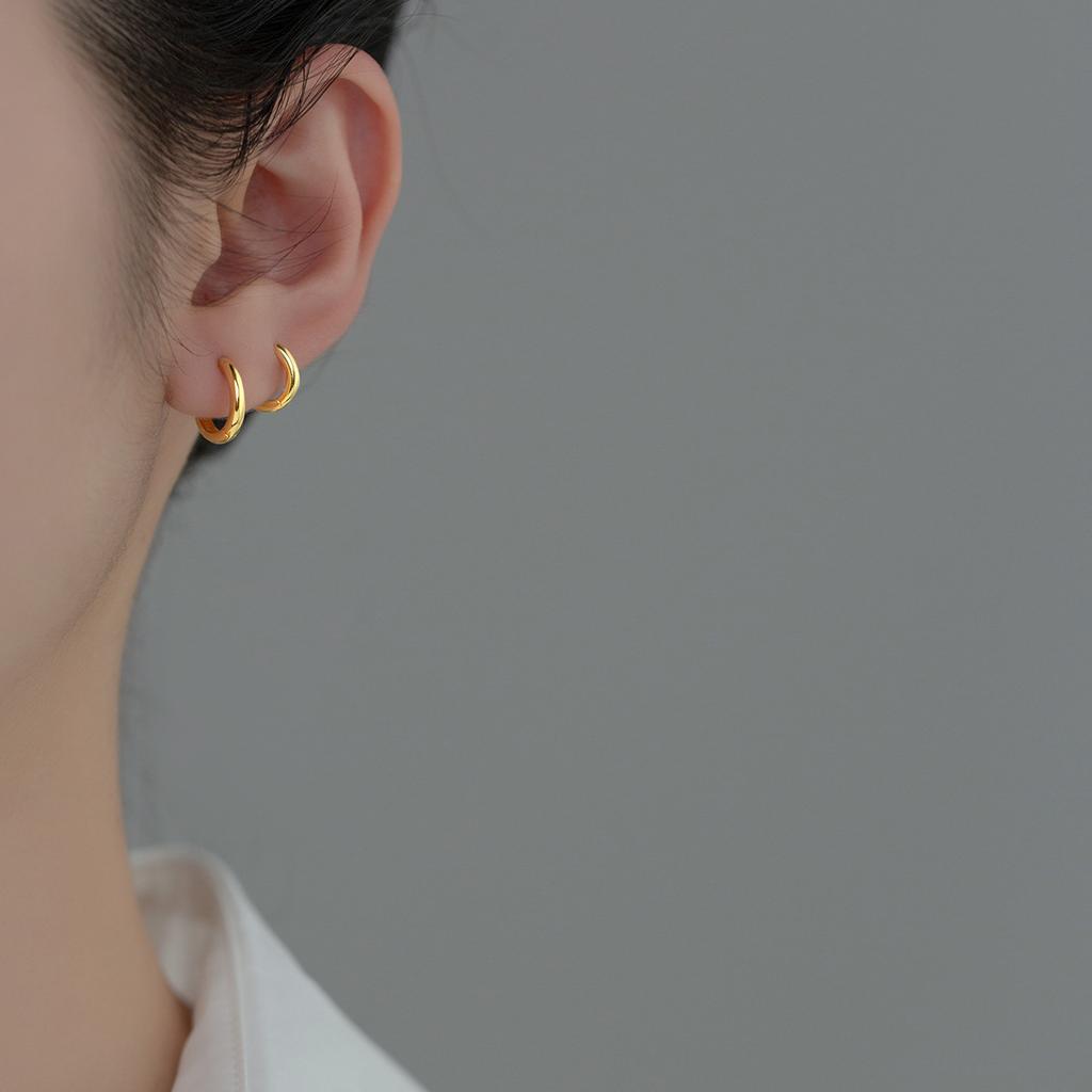 925 Sterling Silver Simple Circle Ear Buckle14mm - 18mm Platinum Plated Hypoallergenic Hoop Earrings For Women Jewelry