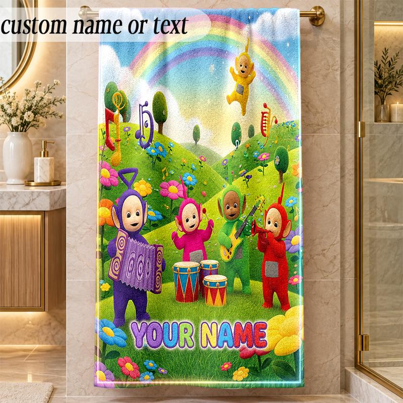 Beach TowelTeletubbies Custom Name Text Personalized Soft Towel for Beach Pool Indoor Home Decor Gift