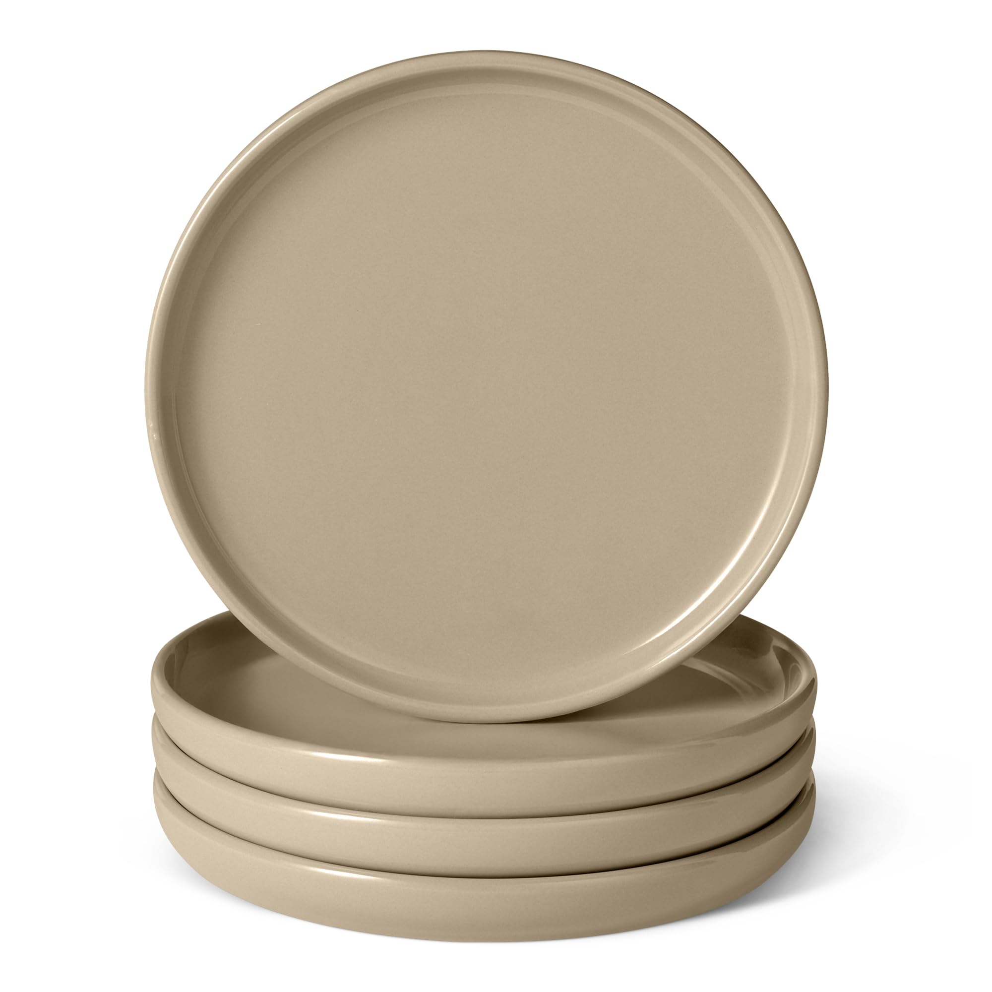 Amazon Basics Glazed Stoneware Salad Plate Set of Microwave Dishwasher Linen Gray 4, & Safe, 21.1cm,