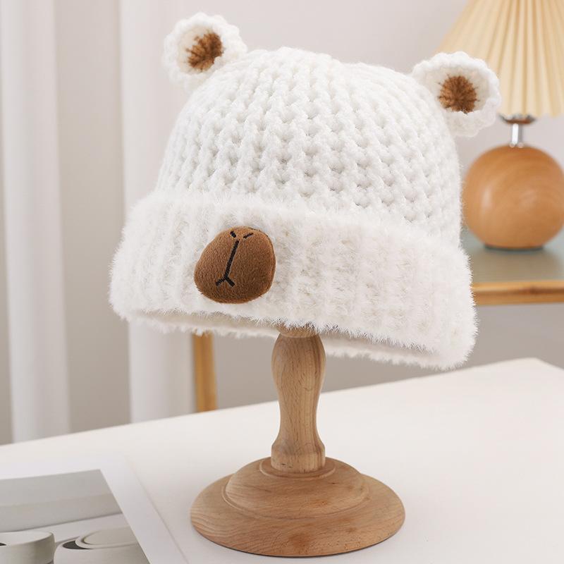 Cute Bear Hat for Women In Winter Plush New Korean Knitted Hat Versatile Warm Ear Protection Thickened Fashionable Plush