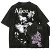 Alice Madness Returns Vintage Washed Graphic Print T Shirt Unisex Crew Neck Short Sleeve Cotton Casual Streetwear Fashion Tees Tops for Men Women