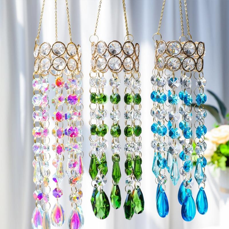 Hanging Crystal Pendants Garden Suncatchers Wind Chimes Rainbows Prisms Crystal Chain for Window Drop Bells