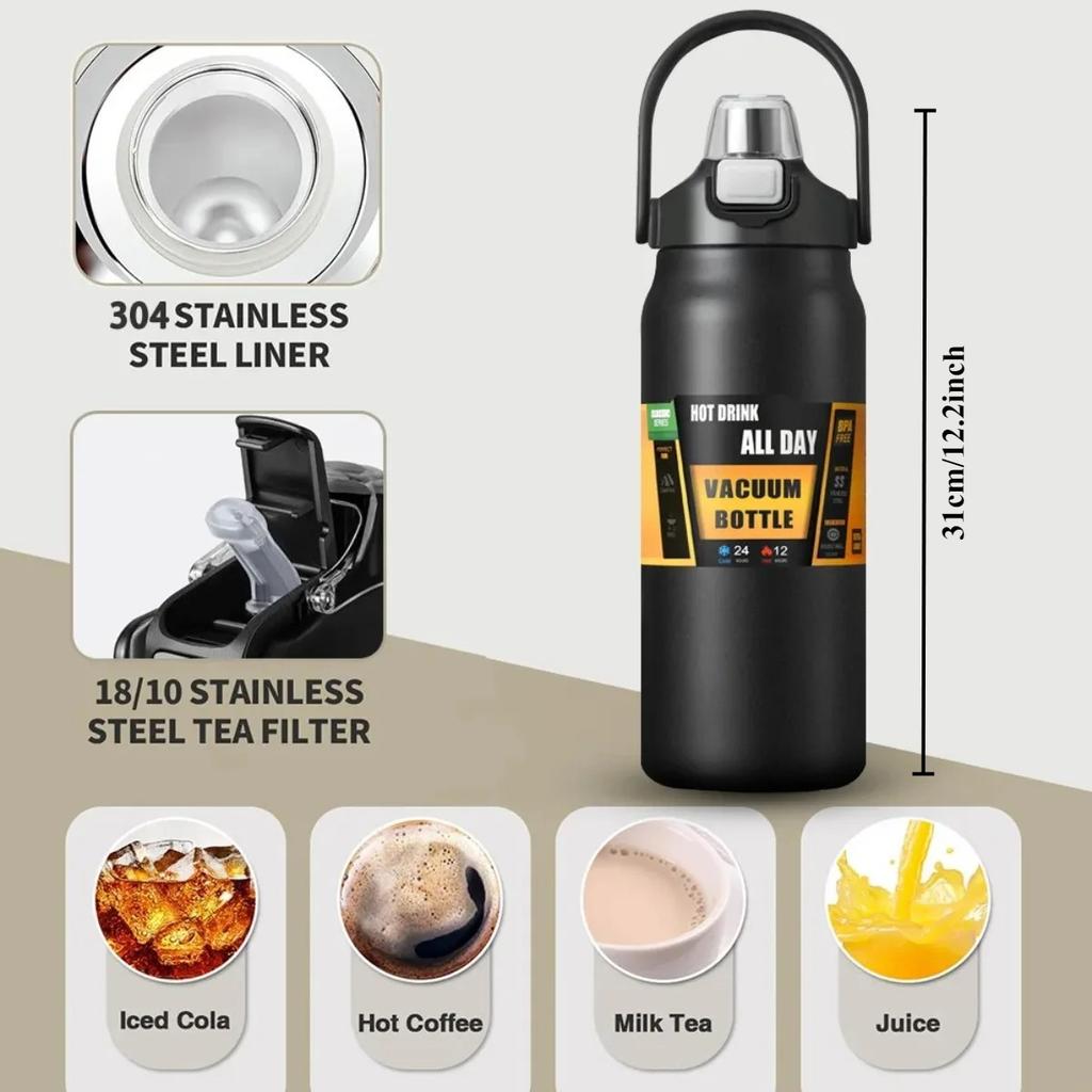 1.5L Insulated Water Bottle Portable Thermos Straw Thermal Cup Tumbler Thermo Bottle Vacuum Flasks Sports Water Cup Drinkware