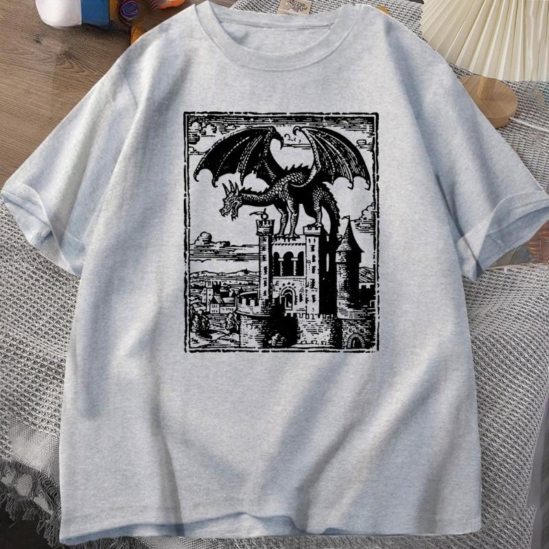 Dragon Vintage Dark Graphic T Shirt 90s Retro Y2k Tshirt Print Oversized Tshirt Women Unisex Short Sleeve Loose Casual Tee Shirt