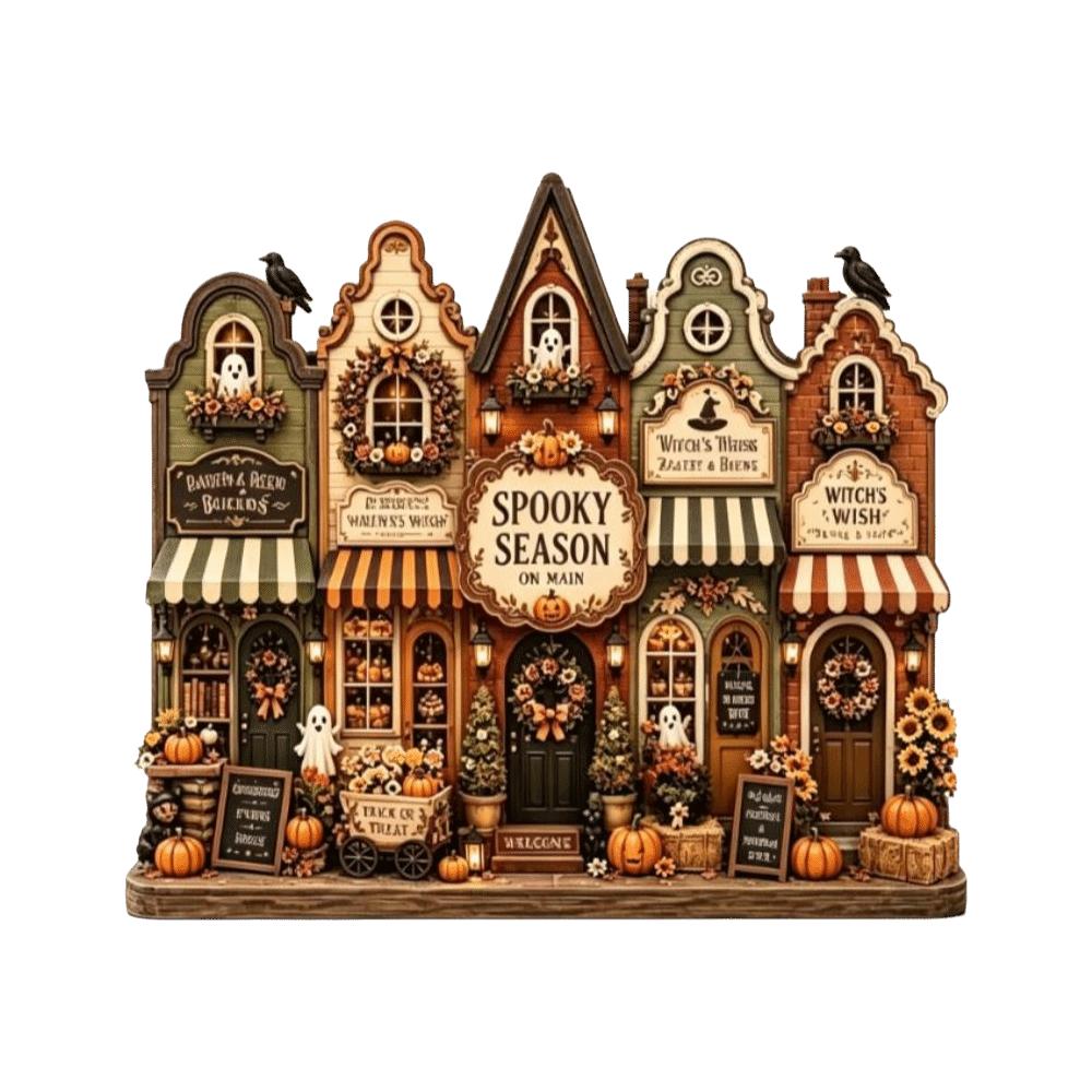 Wooden Halloween Ornaments Pumpkin Reading Theme Sign Haunted House Village Ornament Farmhouse