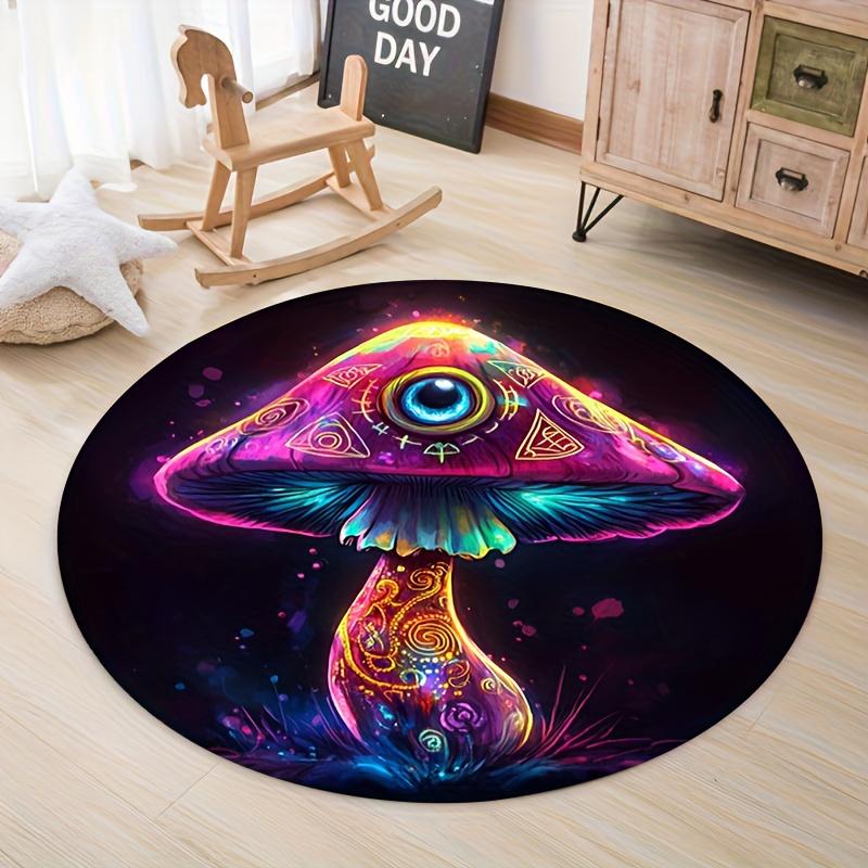 

Flannel Printed Round Rug With Psychedelic Mushroom Design For Home Decor Soft Floor Mat Artistic Trippy Theme Boho Style 60CM(23.6inch)