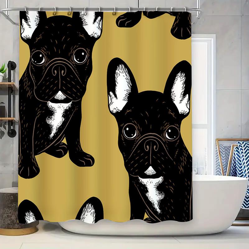 

Декоративная шторка для душа с милым принтом французского бульдога в черно-белых тонах, идеально подходящая для любителей домашних животных 90x180cm