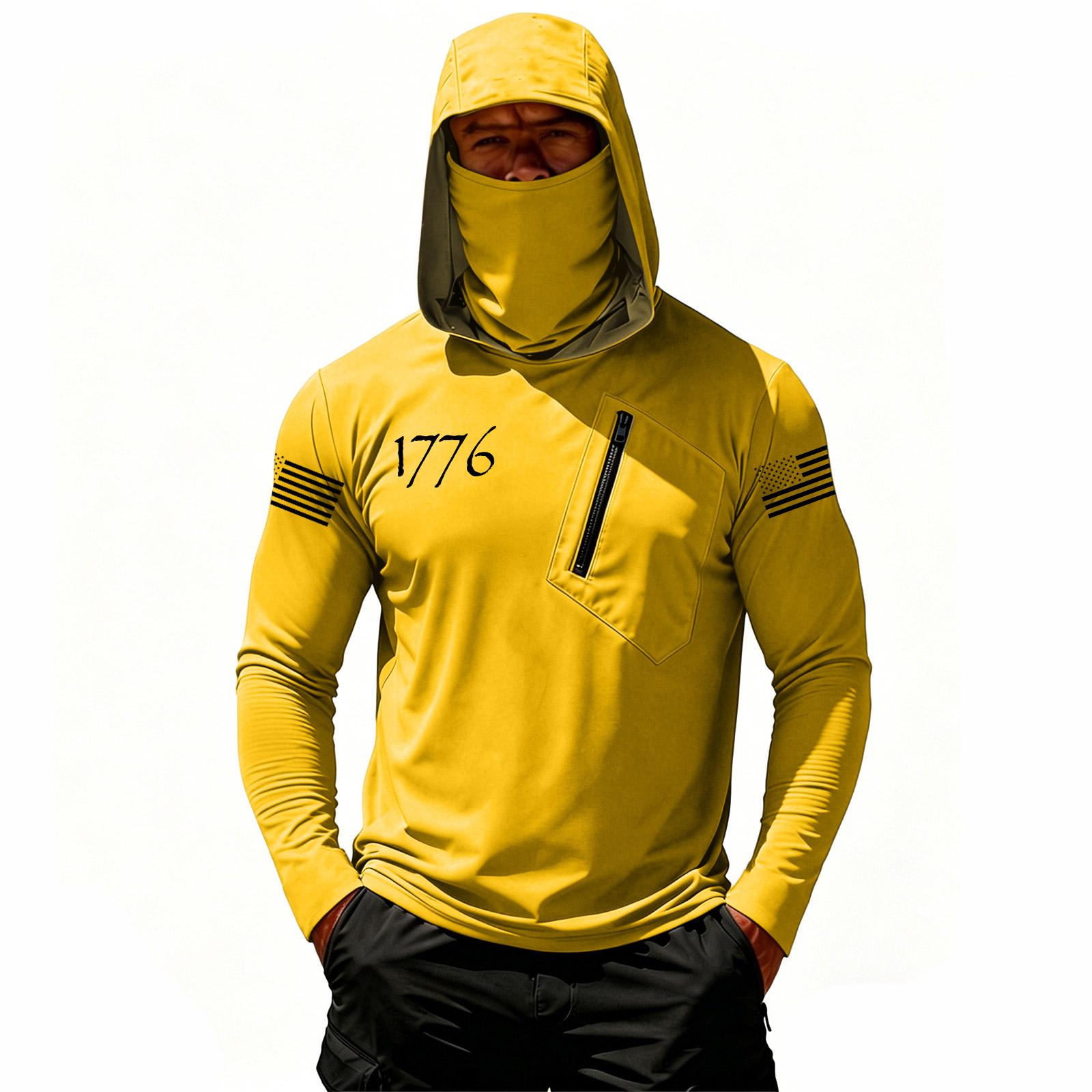Men’s Long Sleeve Hooded Pullover with Front Zipper Pocket and Printed Design Casual Athletic Top XL жёлтый