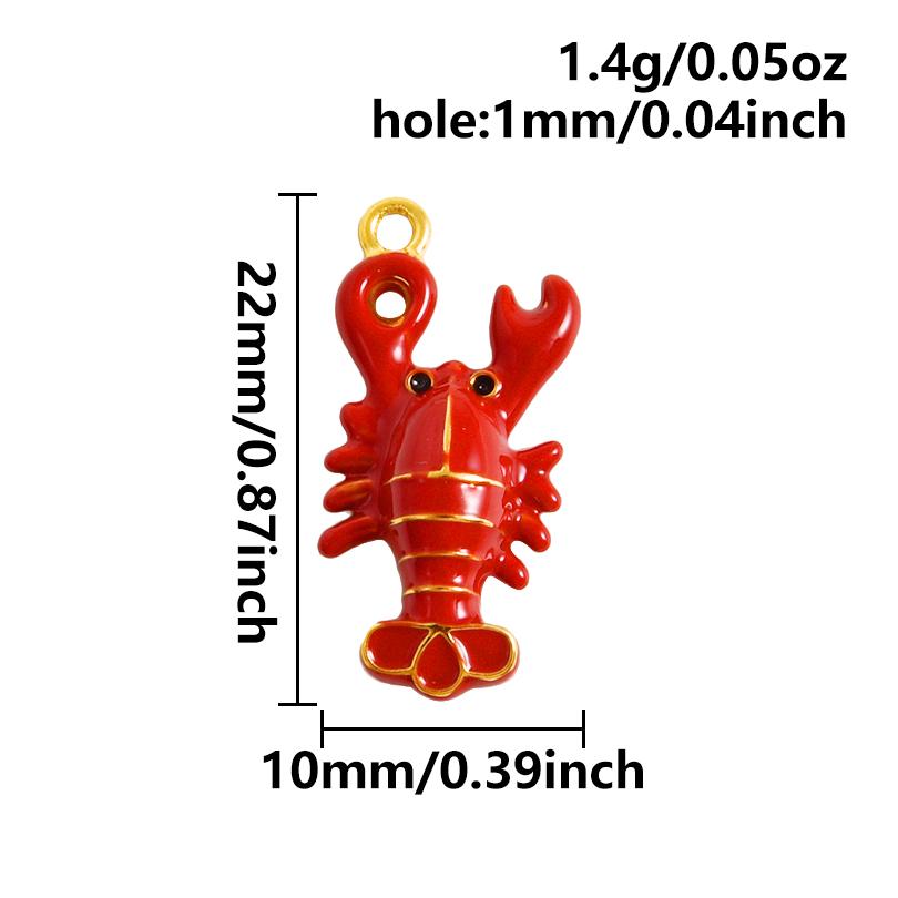 2 Stück Roter Hummer Krebs Koralle Echtsilber Vergoldet Edelstahl Emaille Anhänger Für Schmuckherstellung Zubehör DIY Strand Halsketten Anhänger