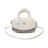 Mini- Bowlingtasche mit Pünktchenmuster und Vichy-Rüschenbesatz Niedliche Blumenverzierung Vielseitiger oberer Griff und Umhängetasche Süße Tasche für Pendler