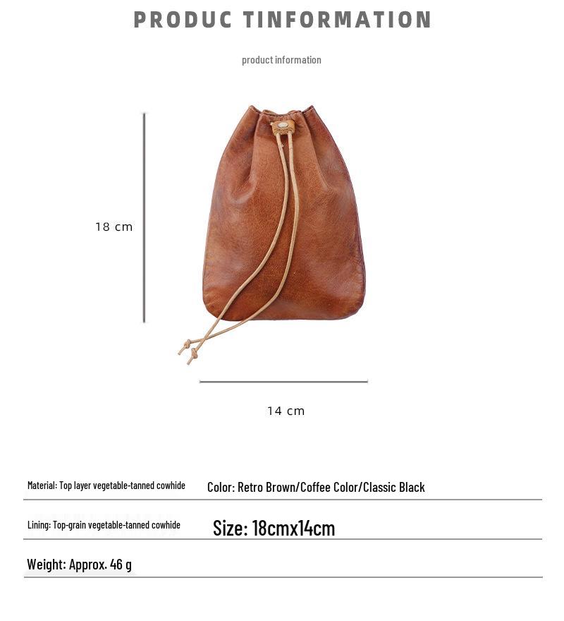 European Retro Cowhide Coin Purse: Hand-rubbed Leather Change Pouch with Drawstring