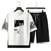 Summer Men Casual Sets Harajuku Shorts Tracksuit T-shirt+Shorts Men's Hip Hop Streetwear Sweat Suits Fashion Printing