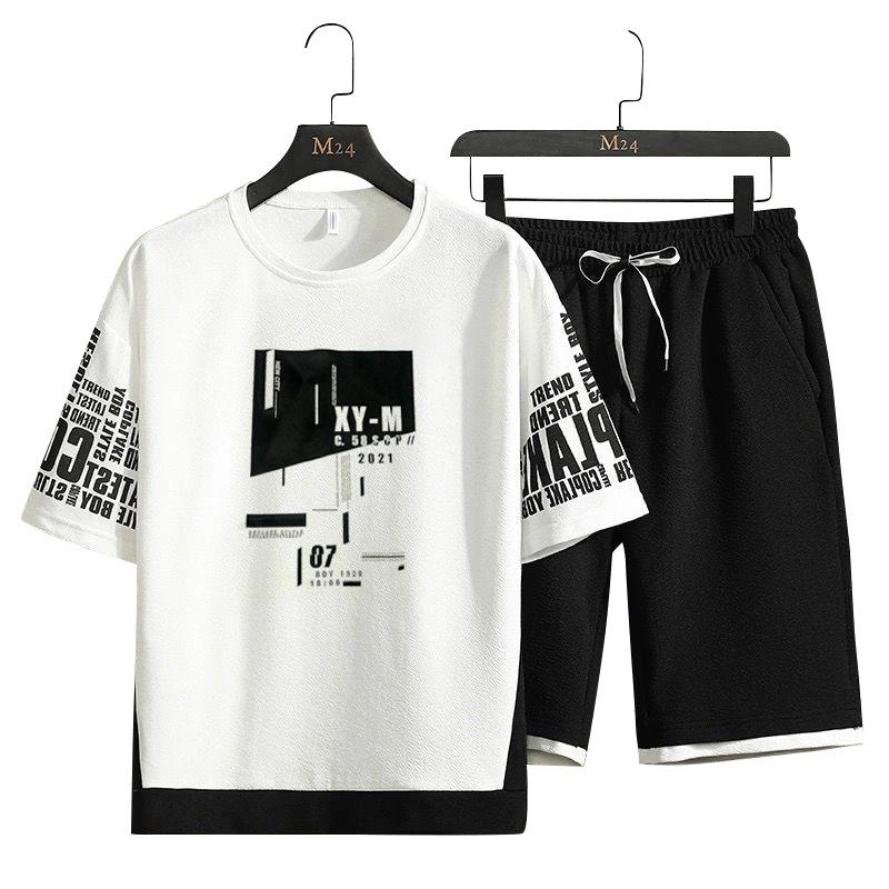 Summer Men Casual Sets Harajuku Shorts Tracksuit T-shirt+Shorts Men's Hip Hop Streetwear Sweat Suits Fashion Printing