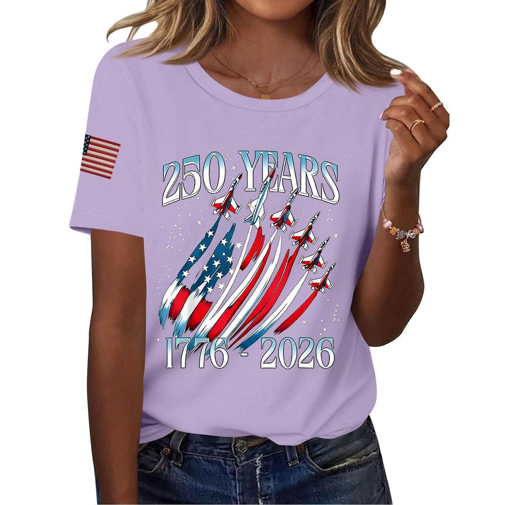 Women's Fashion Casual Printed Short Sleeve Round Neck Pullover Tops