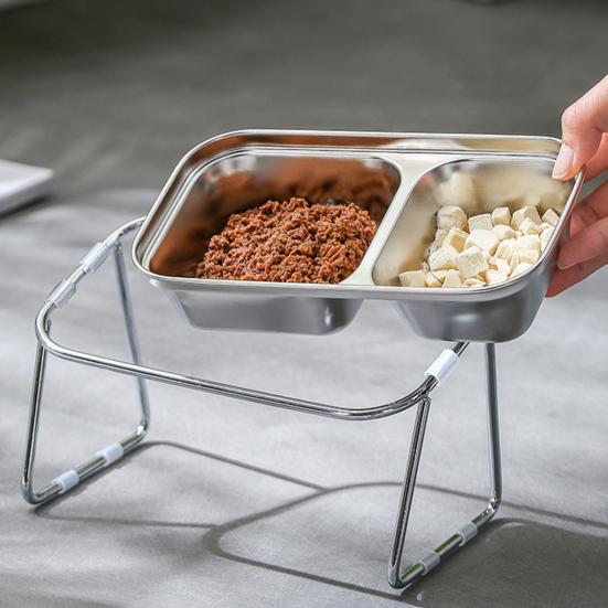 Stainless Steel Elevated Pet Bowl Non-Slip Dog Food Water Bowl with Removable Bracket 15-Degree Tilt Pet Dish