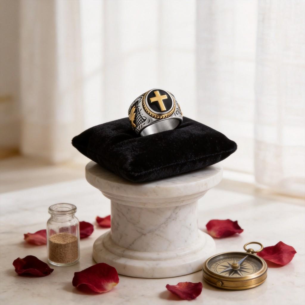 Anello di Preghiera Geometrico da Uomo con Design a Croce per Appassionati di Gioielli alla Moda