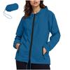 Women's Fashionable Casual Classic Plus Size Lightweight Zipped Long-Sleeved Hooded Jacket Foldable Outerwear With Packable Storage Pouch