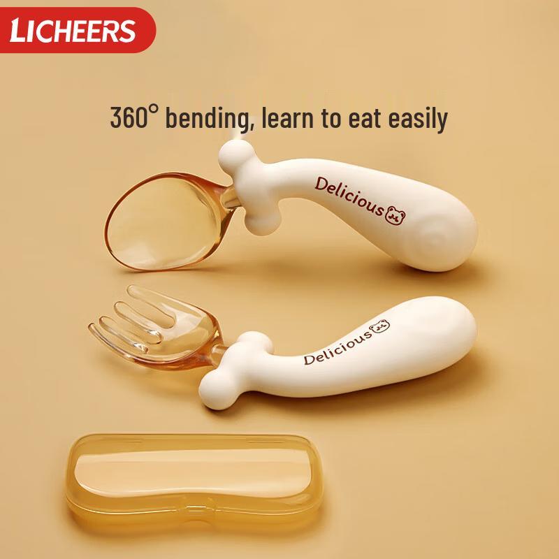 Licheers Silicone Baby Self-Feeding Spoon & Fork Set