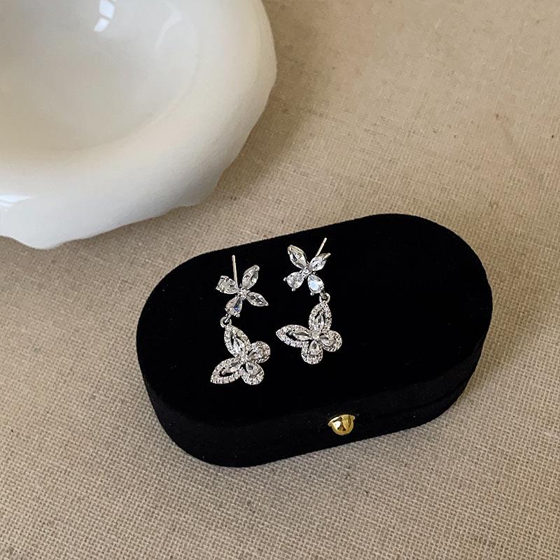 Elegant Zircon Butterfly Metal Stud Earrings - Light Luxury, Trendy & Fashionable Women's Ear Ornaments