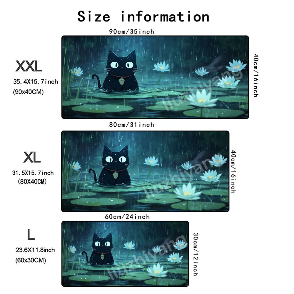 Cute Cat Mouse Pad Large Computer Office Game Table Mat 90x40 XXL Rubber Non-slip Stitched Edge Keyboard Mats Washable Desk Pads
