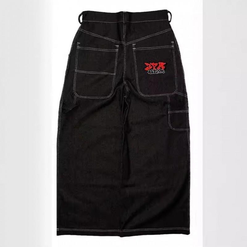 Jeans de Pierna Ancha Hip Hop Y2K para Hombre y Mujer con Bolsillos Estampados Audaces Pantalones de Mezclilla Elásticos de Tiro Medio