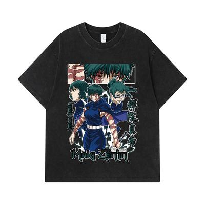 275 GSM Washed T-shirts 100% Cotton Jujutsu Kaisen V43 Maki Print Unisex Heavy Cotton T Shirt