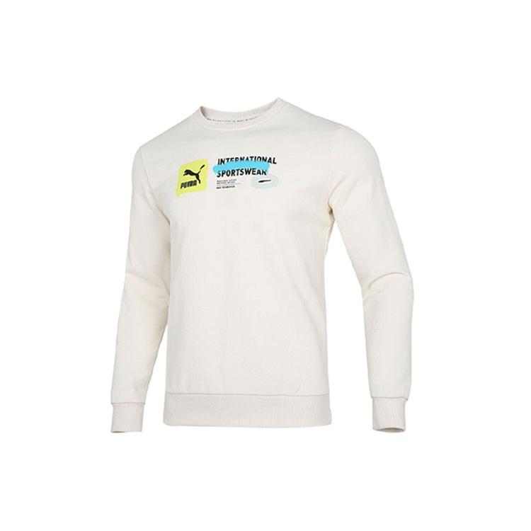 PUMA Logo Pattern Printing Sports Round Neck Pullover White Men s 536304-65 M