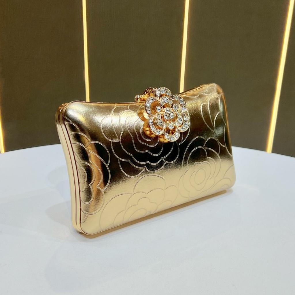 Borsa a pochette alla moda e di lusso leggero, Borsa a tracolla elegante, Borsa con catena tempestata di diamanti, Borsa da sera