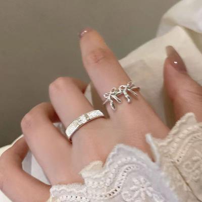 Minimalist Bow Open Ring Women's Summer Light Luxury High-end Element Ring Index Finger Ring Cold Wind Design Ring