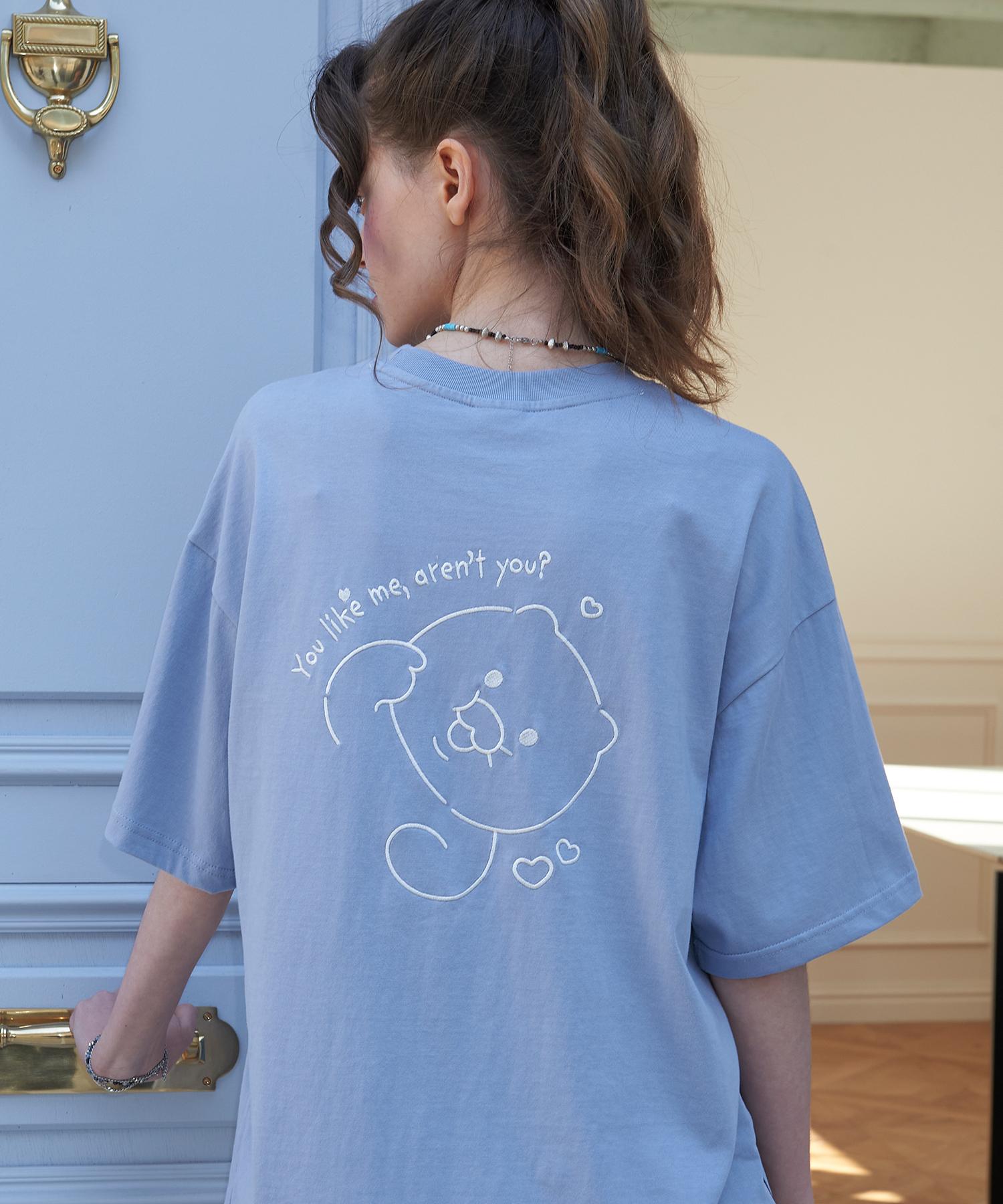 Compagno [Cpgn X Kakao Friends] Cutie Chunsik Embroidered Short Sleeve T-Shirt Blue Gray Blue Gray/L