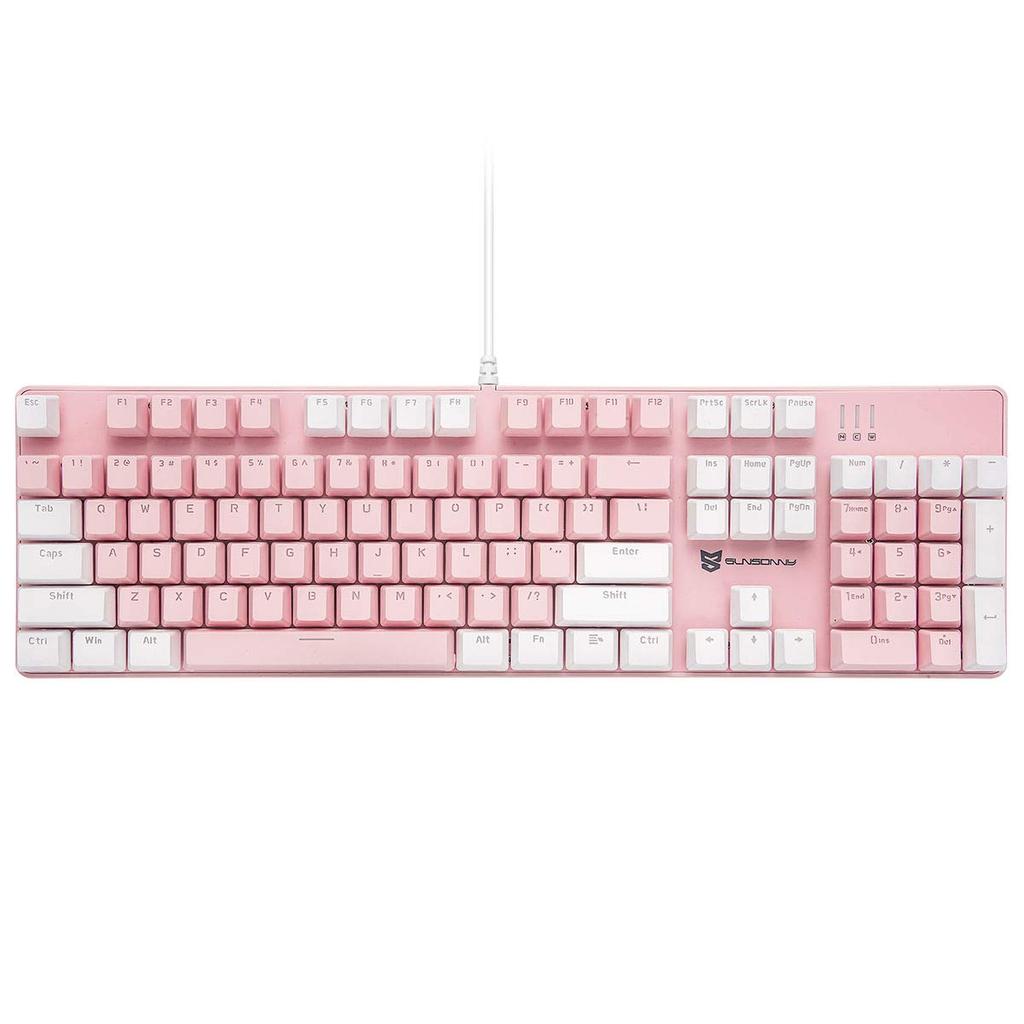 Merdia Mechanical Gaming Full 104 US USB Wired Keyboard with LED Backlight Switches White and Keyboard, Keyboard, Layout, (Blue - Pink)