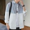 Frühling Herbst Herren Hemd Umlegekragen Bedruckter Colorblock Button-Down Cardigan Lockere Streetwear Young Cargo Style Hemd Mantel