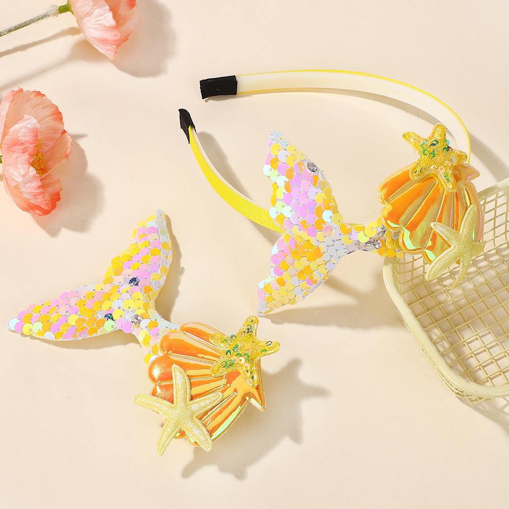 LOVEKIKI 2Pcs/lot Sparkling Mermaid Hair Clip Headband Set Kids Performance Vacation Hair Accessory Exquisite Headwear Gift