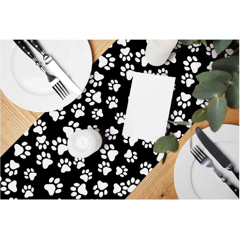 HOSNYE Table Runner Brown Leopard Pattern,Cotton Linen Table Runner Decoration for Kitchen Family Dinner Table Holiday Party Farmhouse Style 13 x 72