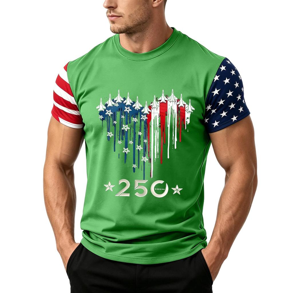 Men's Independence Day Flag Print Short Sleeve T-Shirt, Loose Casual Daily Summer Tops