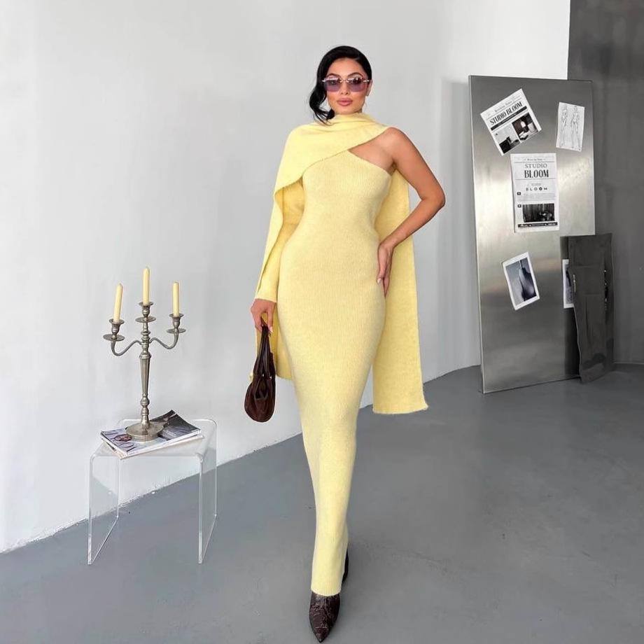 Autumn 2025 Women's One-Shoulder Knit Sweater Dress Shawl - Loose & Versatile Fashion Style