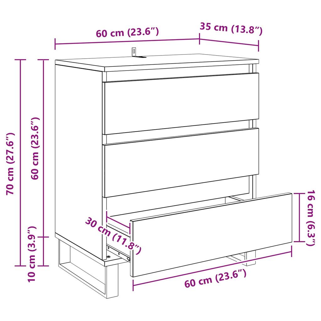 Sideboard with Drawers Reclaimed Wood Look 60 x 35 x 70 cm Engineered Wood