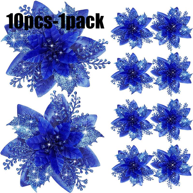 Glitter Pink Christmas Flowers Xmas Tree 14cm Artifical Flower Ornaments 2025 Merry Christmas Decoration For Home New Year