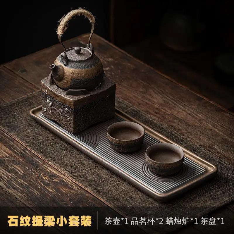Japanese Style Warm Tea Mini Set Chinese Kung Fu Tea Set One Pot Two Cups Stoneware Teacup Teapot and Saucer Ceramic Tea Set