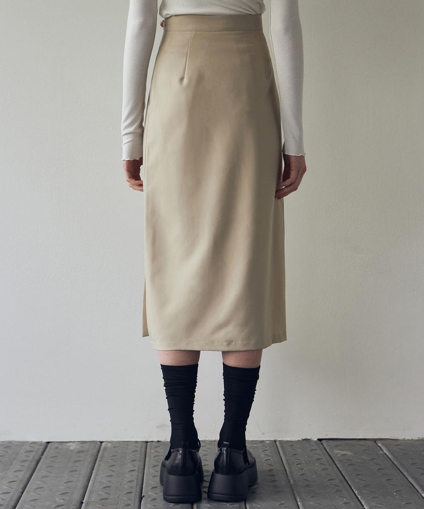 Nigaennikol Ribbon Pintuck Long Skirt_Light Beige