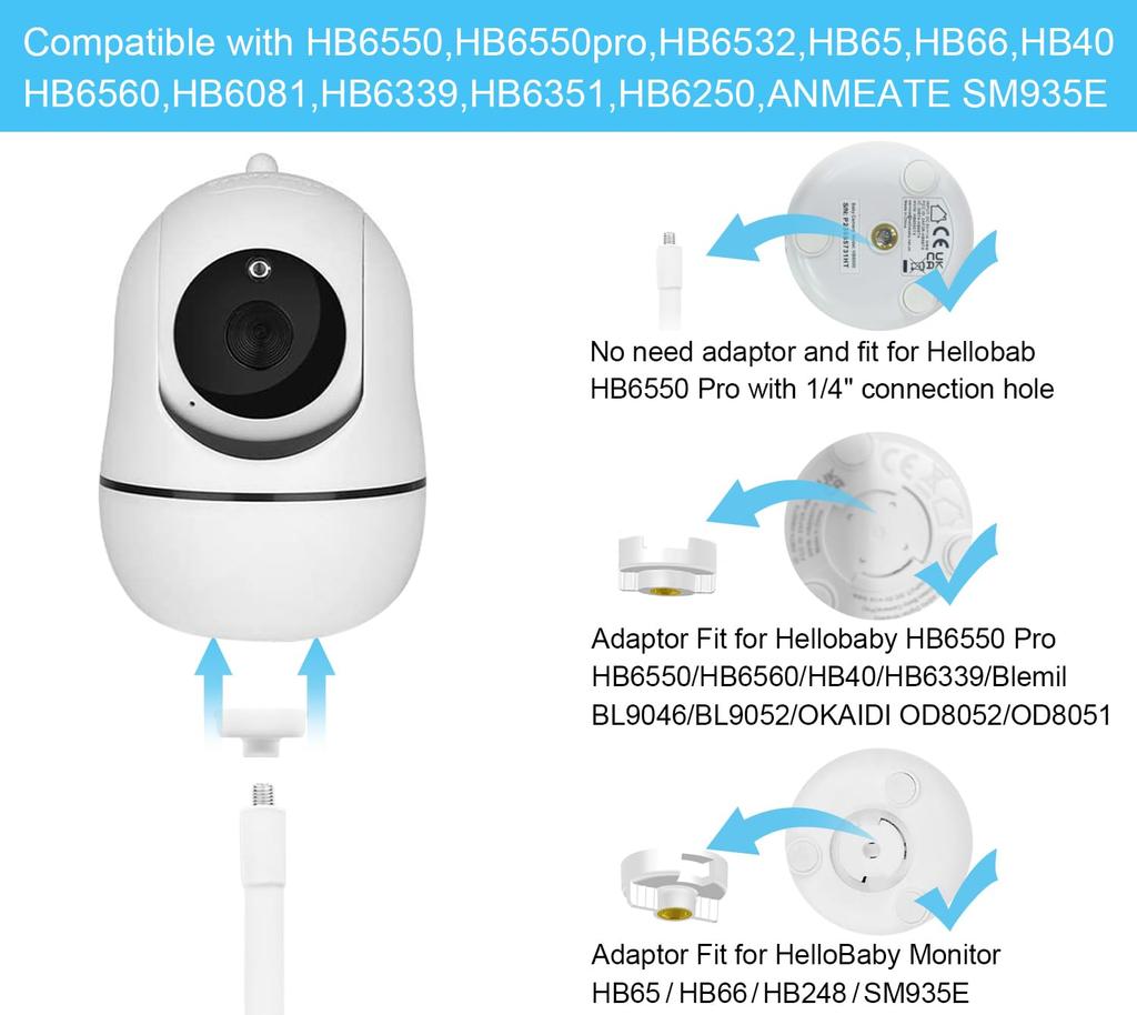 Baby Monitor Mount Compatible with HelloBaby HB6550/HB65/HB66/HB248 ANMEATE SM935E Baby Monitor Camera 15.7-inch Flexible Clip Clamp Mount Long Goosen