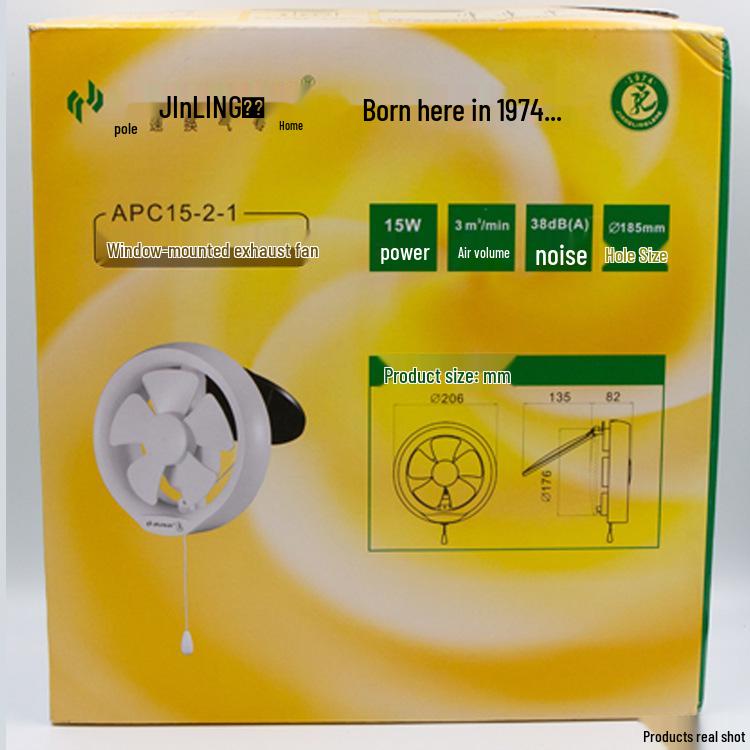 Jinling 6palcový kulatý skleněný odsávací ventilátor pro ventilaci kuchyně a koupelny