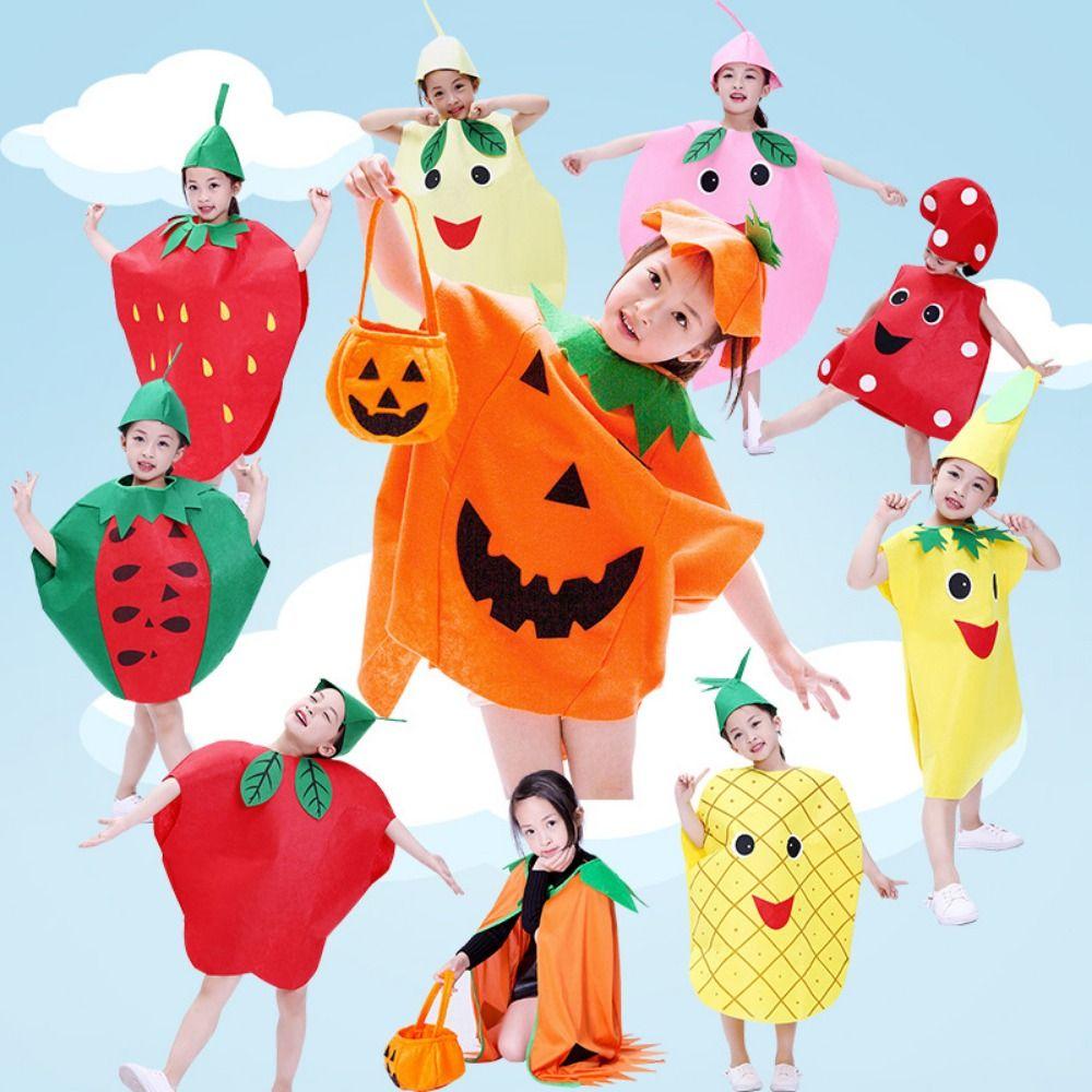 Performance Stage Children Cosplay Costume Pumpkin Cloak Performance Suit Fruit Veggie Costume  Boy