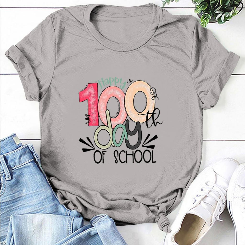 Maglione girocollo a maniche corte stampato casual alla moda da donna